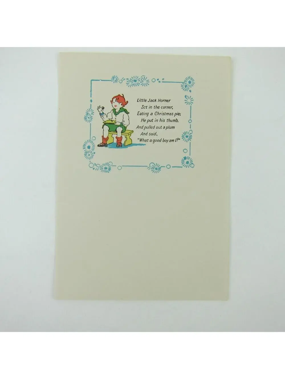 Antique Christmas Card Jack Horner Nursery Rhyme Red Head Boy Sailor Suit Bifold